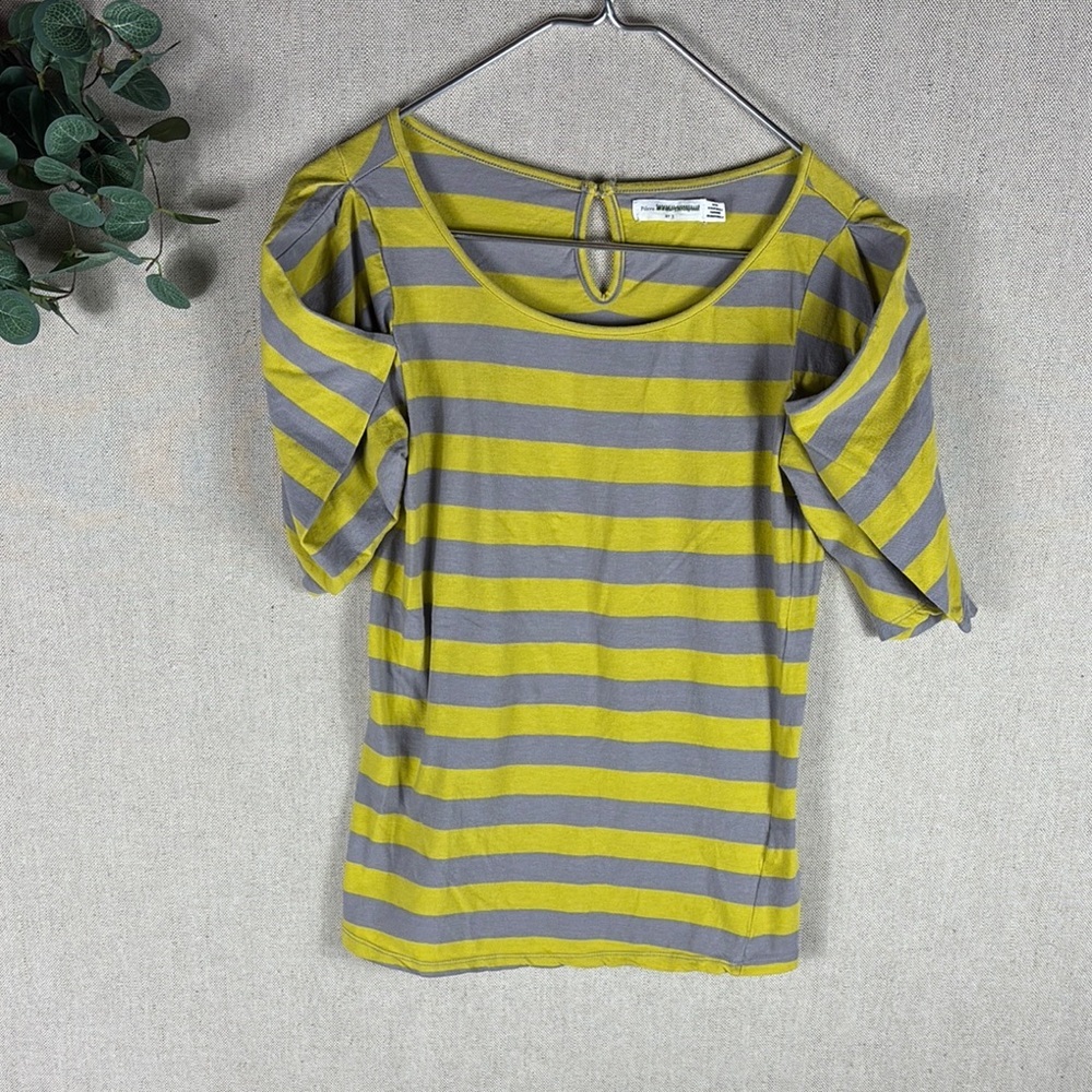 Pilcro and the Letterpress > Gray and Yellow Striped Short Sleeve Top Small